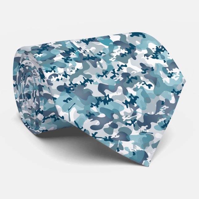 Blaue Camouflage Tarnmuster in Marinetönen Krawatte (Gerollt)