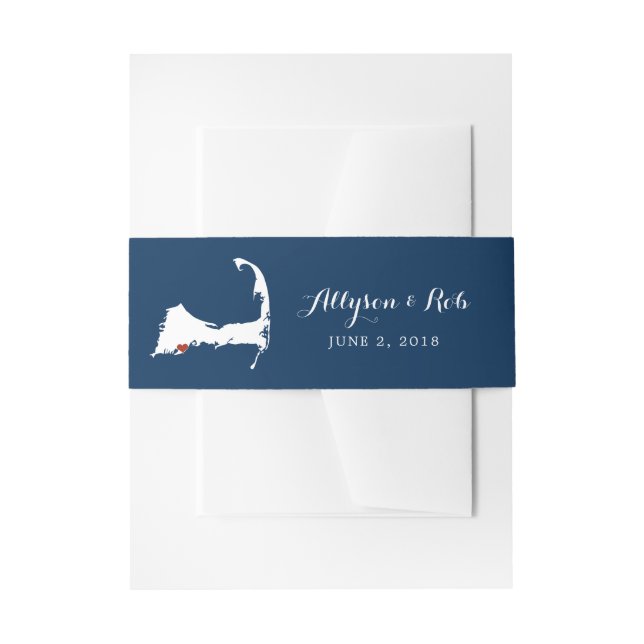 Blaue Cape Cod Karte Falmouths mit Herzen Wedding Einladungsbanderole (Vorderseite Beispiel)