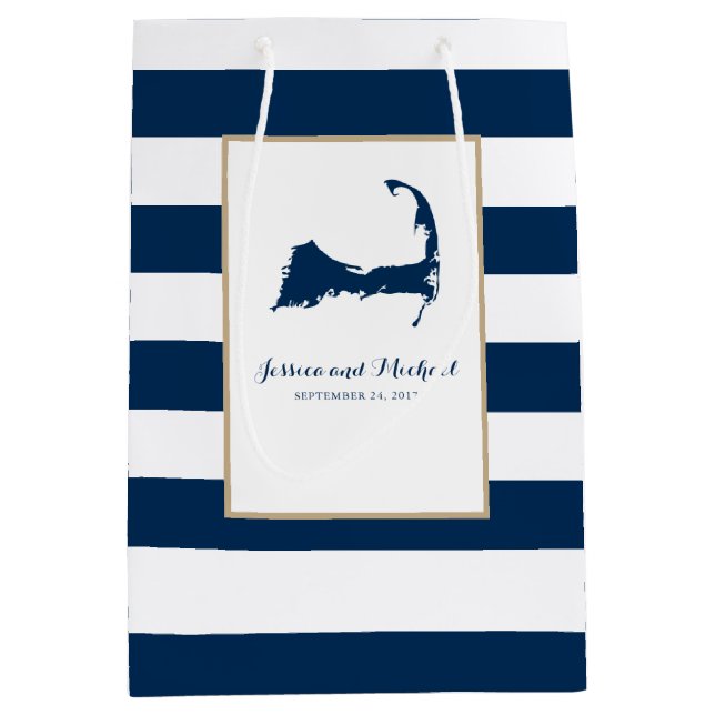 Blaue Cape Cod Karte und Streifen Mittlere Geschenktüte (Vorderseite)