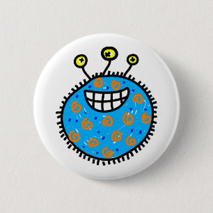 Blaue Cartoon-Mikrobe Button