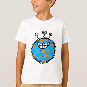 Blaue Cartoon-Mikrobe T-Shirt
