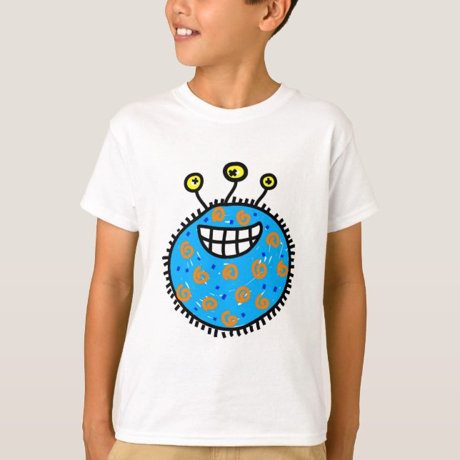 Blaue Cartoon-Mikrobe T-Shirt (Vorderseite)