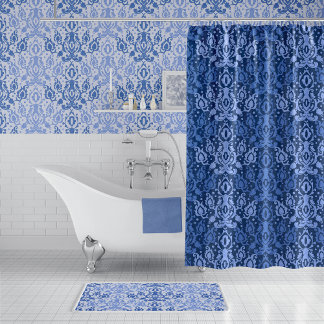 Blaue Casbah Marokkanischer Damast Duschvorhang