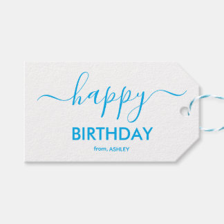 Blaue Casual Script Type Frohe Geburtstag Geschenkanhänger