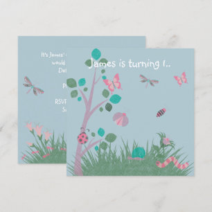 BLAUE CHALKBOARD WOODLAND BUG BUTTERFLIES GEBURTST EINLADUNG