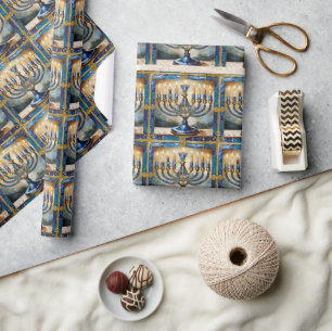 Blaue Chanukka-Menora Geschenkpapier