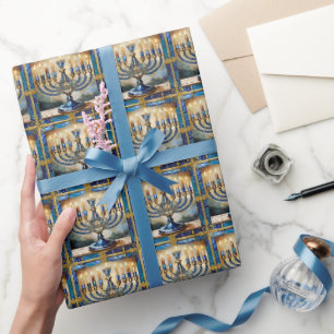 Blaue Chanukka-Menora Geschenkpapier