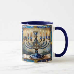 Blaue Chanukka-Menora Tasse