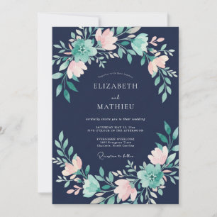 Blaue charmante Hochzeitsblumen Einladung