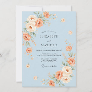 Blaue charmante Rosenhochzeit Einladung