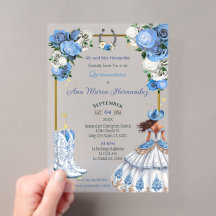 Blaue Charra Quinceañera-Einladung aus Acryl