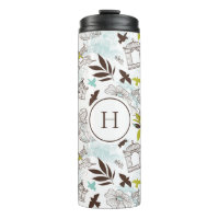 Blaue Chartreuse-Vogelkäfige Floralmuster-Monogram