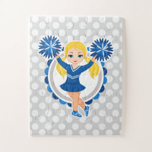 Blaue Cheerleader-Blondine - niedlicher Beifall