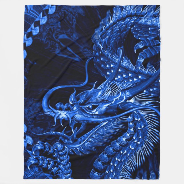 Blaue chinesische Drache-Kunst-Fleece-Decke Fleecedecke (Vorderseite)
