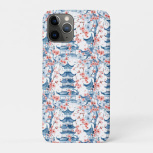 Blaue chinesische Pagoden-Kirschblüten-Muster Case-Mate iPhone Hülle