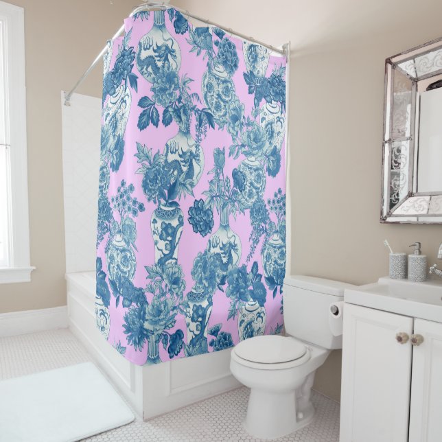 Blaue Chinesische Vasen und florale Bouquet Wasser Duschvorhang (Beispiel)
