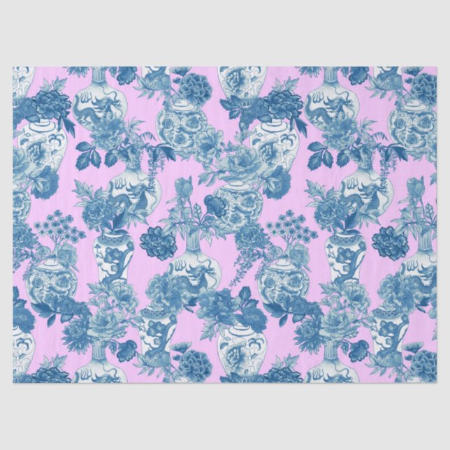 Blaue Chinesische Vasen und florale Bouquet Wasser Seidenpapier (Vorderseite)