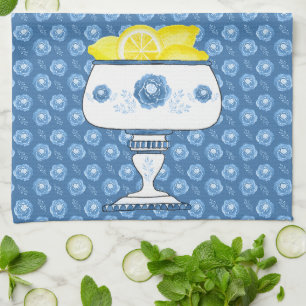 Blaue Chinois-Vase mit Zitronen Geschirrtuch