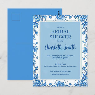 Blaue Chinoiserie-antike Floral-Brautdusche Postkarte
