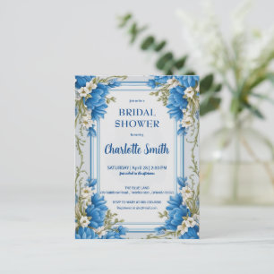 Blaue Chinoiserie-antike Floral-Brautparty Postkarte