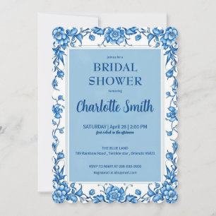 Blaue Chinoiserie-antike Floral-Brautparty Save The Date