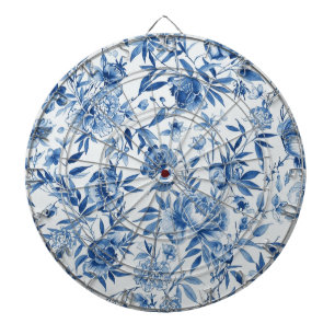 Blaue Chinoiserie-Aquarell-Blumen-Botanik Dartscheibe
