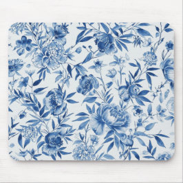 Blaue Chinoiserie-Aquarell-Blumen-Botanik Mousepad