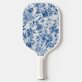 Blaue Chinoiserie-Aquarell-Blumen-Botanik Pickleball Schläger