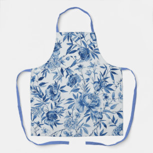 Blaue Chinoiserie-Aquarell-Blumen-Botanik Schürze