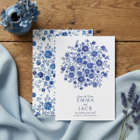 Blaue Chinoiserie-Aquarell-Blumen-Save-the-Date-Ka