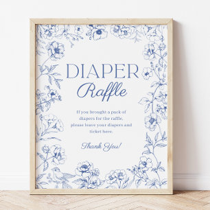 Blaue Chinoiserie-Baby-Party-Windel-Raffel-Schild Poster