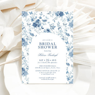 Blaue Chinoiserie-Blumen-Brautstrauß-Party Einladung