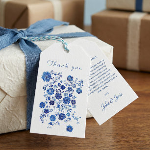 Blaue Chinoiserie-Blumen-Hochzeit-Dankeschön-Nachr Geschenkanhänger