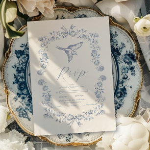 Blaue Chinoiserie-Blumen-Hochzeit RSVP Karte