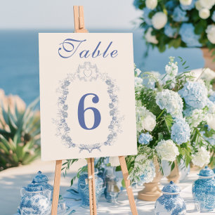 Blaue Chinoiserie-Blumen-Hochzeit Tischnummer