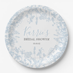 Blaue Chinoiserie-Blumen-Hochzeitsduscheinladung,  Pappteller