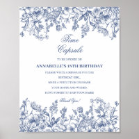 Blaue Chinoiserie-Blumen-Zeitkapsel-Baby-Geburtsta