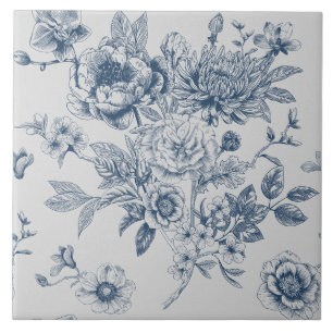 Blaue Chinoiserie Blumenvintage Fliese