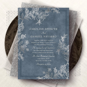 Blaue Chinoiserie-Blüten-Toile-Blumen-Hochzeit Folieneinladung