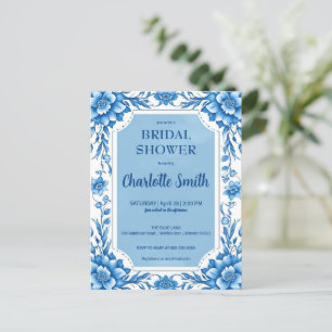 Blaue Chinoiserie chinesische Blumenserie Junggese Postkarte