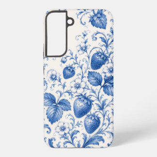 Blaue Chinoiserie-Erdbeer-Blumen-Handyhülle Samsung Galaxy Hülle