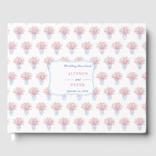Blaue Chinoiserie mit rosa Blüten Hochzeit Gästebuch