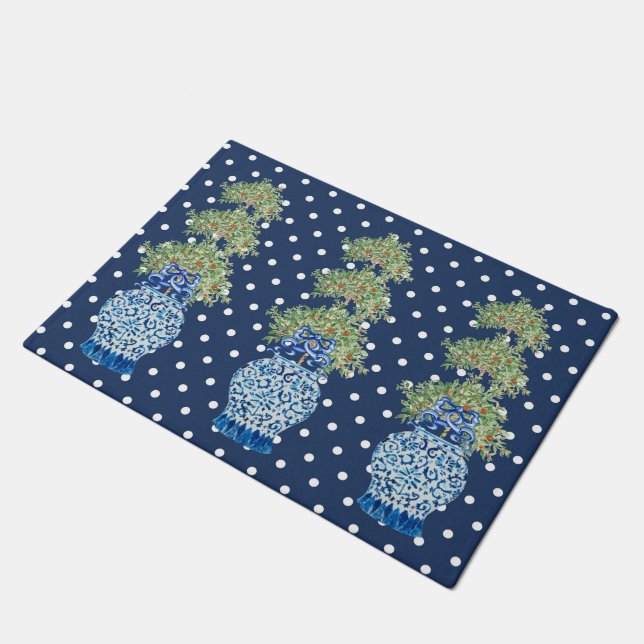 Blaue Chinoiserie Orange Topiary Doormat Fußmatte (Schrägansicht)