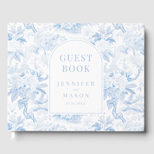 Blaue Chinoiserie Porzellan Hochzeitsgeschenk Gäst Gästebuch (Vorderseite)