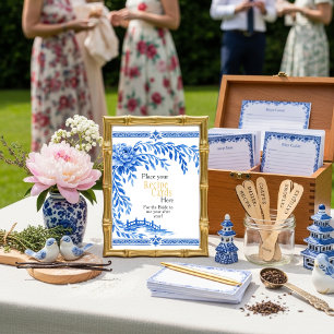 Blaue Chinoiserie Rezeptkarten Hier Zeichen Einladung