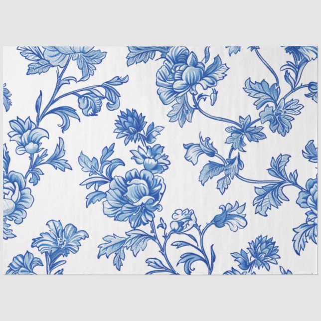 Blaue Chinoiserie Rose Peony Seidenpapier (Vorderseite)