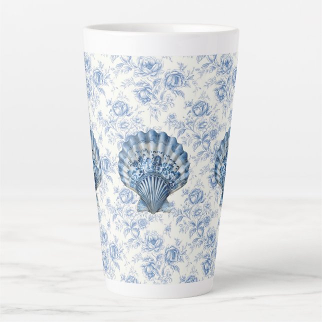 Blaue Chinoiserie-Schale Große Keramik-Latte-Mug Milchtasse (Vorderseite)