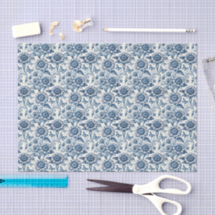 Blaue Chinoiserie-Sonnenblumen-Schmetterlinge-Deco Seidenpapier