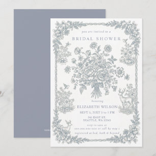 Blaue Chinoiserie-Toile-Blumen-Bridal-Shower Einladung