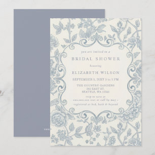 Blaue Chinoiserie-Toile-Blumen-Hochzeitsdusche Einladung